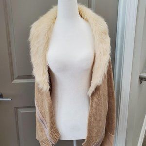 VENUS  Faux Fur Collar Trimmed Cardigan - Size M